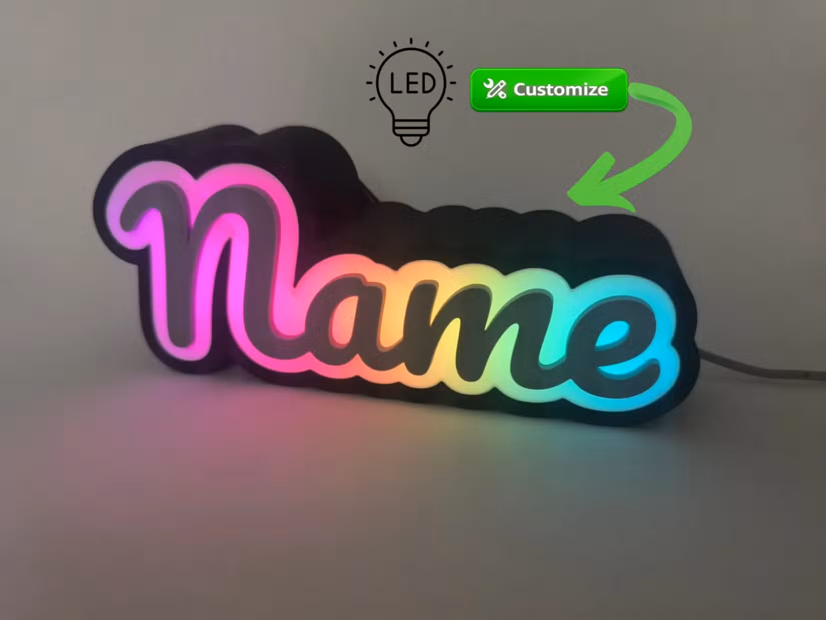 Customizable LED name sign 3D print from MakerWorld.
